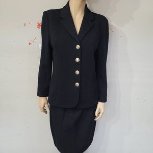 NWT ST JOHN Basics Size 10 Black Blazer Skirt Suit